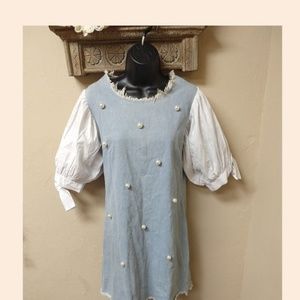 INA Denim Pearl Embellished Dress